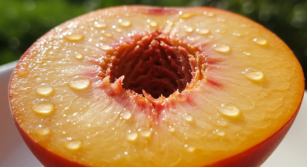 달콤한 맛을 강조하는 잘린 신비복숭아 단면